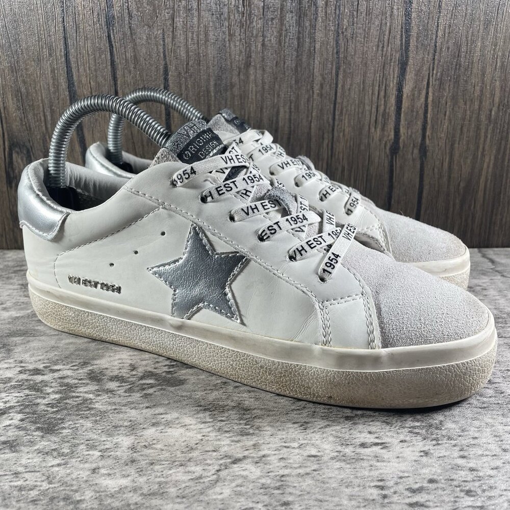 VINTAGE HAVANA Carla White Sneaker Silver Foil with Glitter Star Sz 7.5